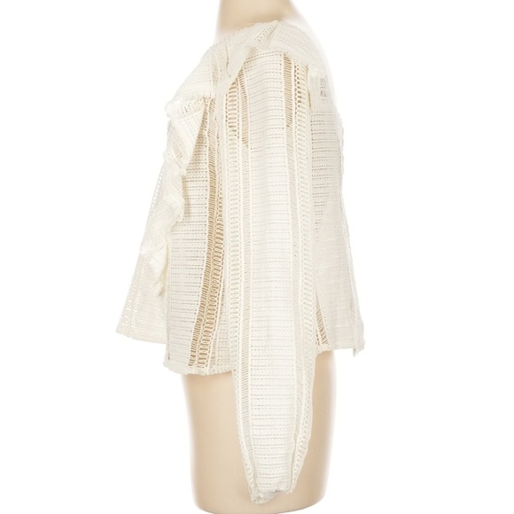 Sezane Lace Love Blouse 100% Cotton Ivory White Ruffled Open Knit French Girl - Picture 6 of 9